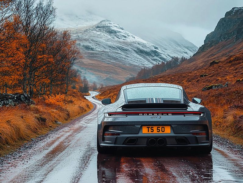 Grey Porsche 911 GT3 in the Highlands by Bianca Bakkenist
