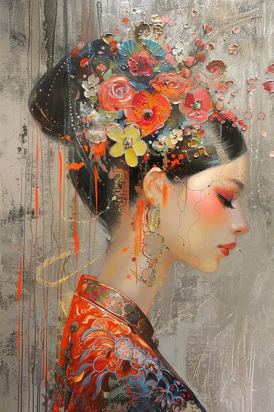 Geisha van Abstract Schilderij