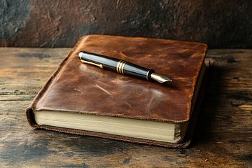 Vintage leren boek en pen van Imperial Art House