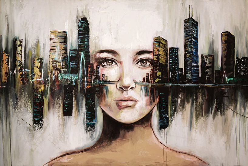 Vrouw en skyline schilderij van Imperial Art House