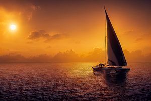 Sailing ship at sunset on the sea by Animaflora PicsStock