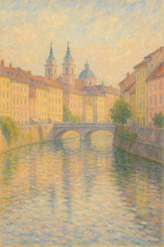 Ljubljana Riverfront Reflection – Morning Light over the Ljubljanica