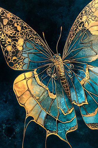 Gouden vlinder met blauwe accenten