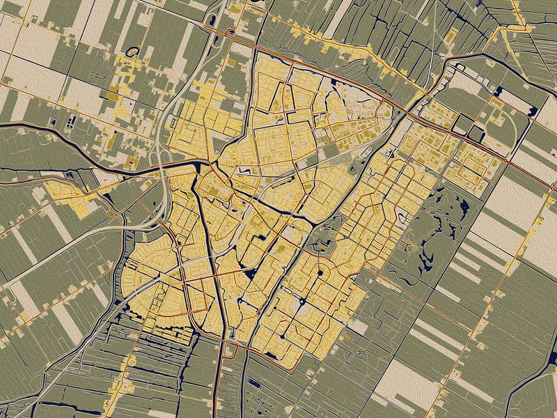 Kaart van Purmerend in de stijl van Gustav Klimt van Maporia
