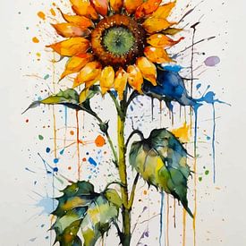 Expressive Sunflower Watercolor – Textured Floral Art by MIROKKU
