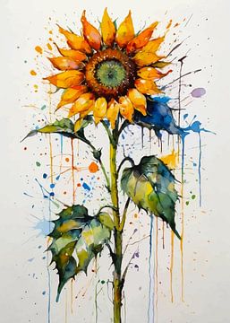 Ausdrucksstarke Sonnenblume Aquarell - Texturierte Blumenkunst