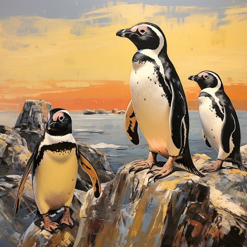 Penguins artistic sunset