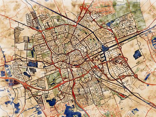 Kaart van Groningen in de stijl 'Serene Summer'