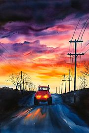 Zonsondergang over land van Poster Art Shop