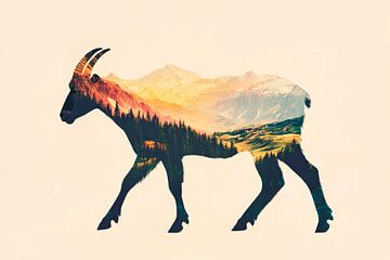 Mountain landscape and goat by Poster Art Shop