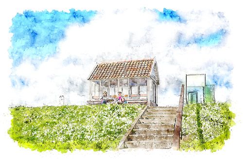 Het praathuis, bekend als het Leugenkot, bij Sint Philipsland (Zeeland) (aquarel)
