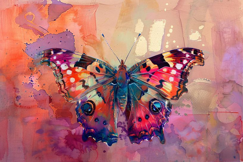Bunter surrealer Schmetterling auf abstraktem Hintergrund von Art & Soul Creations