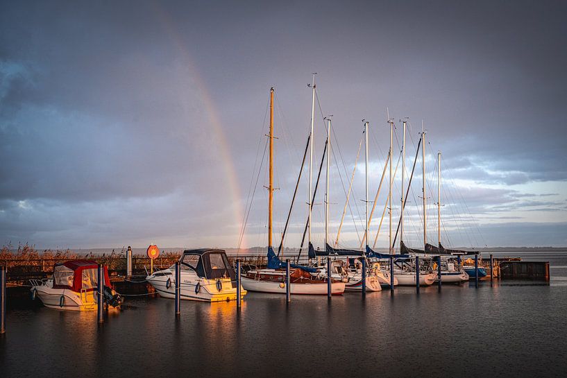 Sonnenaufgang am Boddenhafen Bodstedt an der Ostsee im Fischland Zingst Darß, Mecklenburg-Vorpommern von Thilo Wagner
