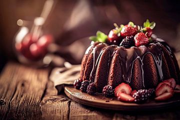 Chocoladetaart met bessendecoratie van Poster Art Shop