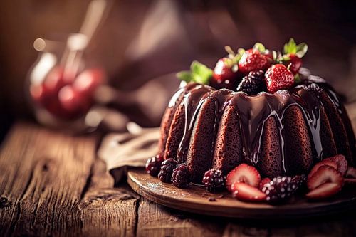 Chocoladetaart met bessendecoratie
