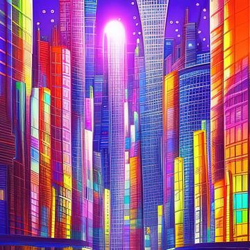 Een futuristisch kleurrijk stadsgezicht 4 van Leo Luijten