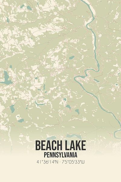 Vintage landkaart van Beach Lake (Pennsylvania), USA. van Stad & Wand