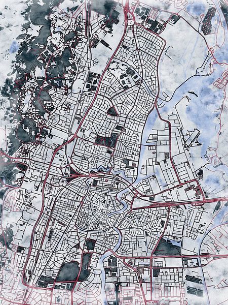 Map of Haarlem with the style 'White Winter' by Maporia
