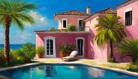 Roze huis met zwembad