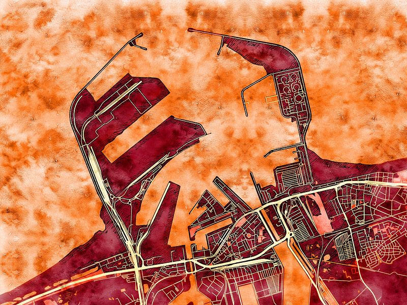 Carte de Zeebrugge avec le style 'Amber Autumn' par Maporia