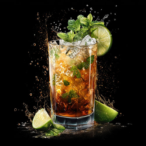 Mojito mit Limette und Minze, Eis-Splash, kunstvoll angerichtet
