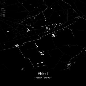 Black-and-white map of Peest, Drenthe. by Rezona