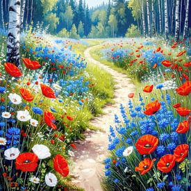 Bouleaux au bord du chemin – Chemin forestier Nature sur AidasignArt