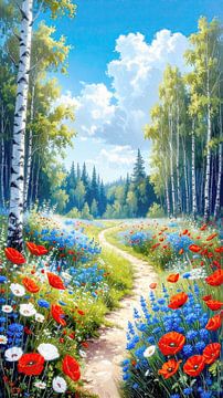 Bouleaux au bord du chemin – Chemin forestier Nature sur AidasignArt