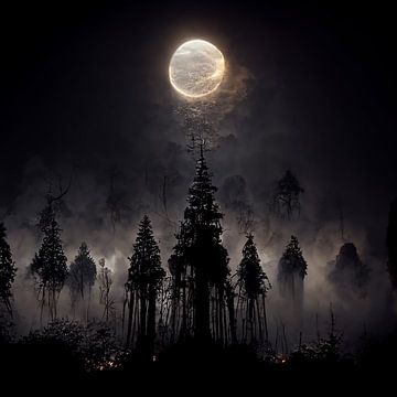 zwart woud panorama fantasie van Rando Fermando