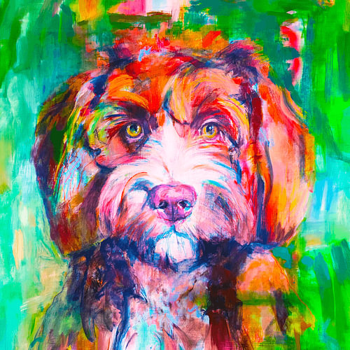 Labradoodle, un portrait peint représentant un chien