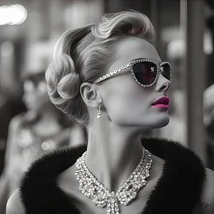 Jane, femme du monde, avec des diamants et des lunettes de soleil