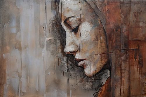 Gemälde Sophia | Industriedesign Portrait in Beton Rost Taupe Farben