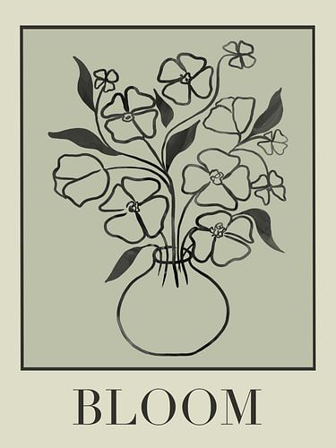 Bloom, tekening in zwart wit met tekst.
