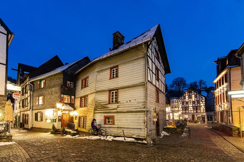 Street in Monschau Germany in the evening by Peter Haastrecht, van
