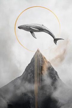 Walfisch über Bergen – Surrealistisch von Poster Art Shop