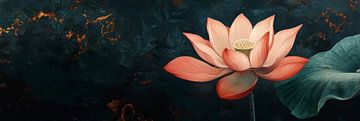 Stylish lotus flower on dark background panorama by Digitale Schilderijen