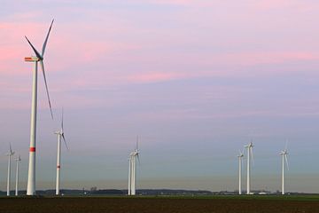 Wind turbines, park of wind turbines, windpark, windmills, wind power on farmland, Germany. by wunderbare Erde