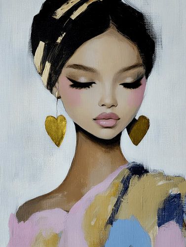 Het gouden hart, portret in pastelkleuren met gouden accenten