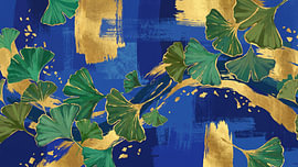 Japanse ginkgobladeren in goudblauwe elegantie van Siti Zuliana