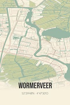 Vieille carte de Wormerveer (Hollande du Nord) sur Rezona