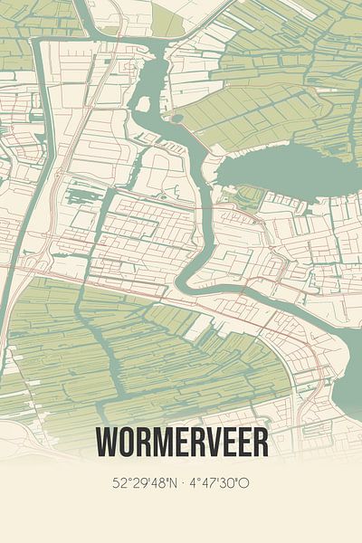 Vieille carte de Wormerveer (Hollande du Nord) par Affiches de lieux