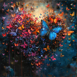 Colorful abstract heart and butterflies by Wilma Mesman