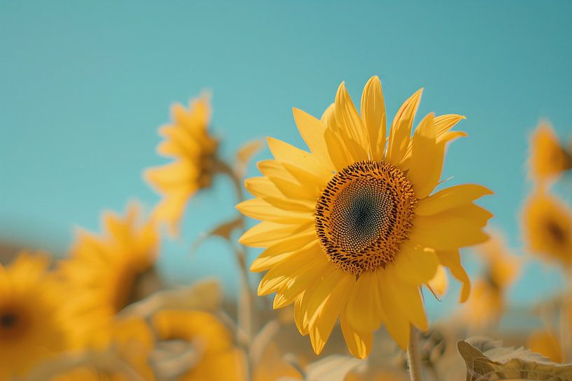 Field of sunflowers under bright blue sky by Art & Soul Creations