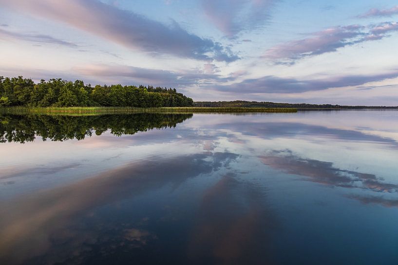 Morgens am Schaalsee in Seedorf  mit Wolken und Spiegelung von Rico Ködder