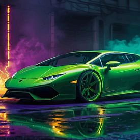 Lamborghini Huracán - Dunkle Cyberpunk Neon Performance Kunst von MIROKKU