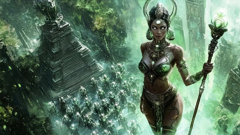 Magische priesteres leidt krijgers naar de tempel van Frank Heinz