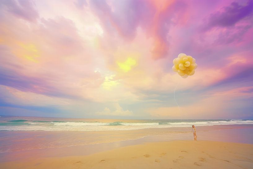 Pastel Beach with Balloons – Dreamy Abstract Artwork by Joriali Abstract