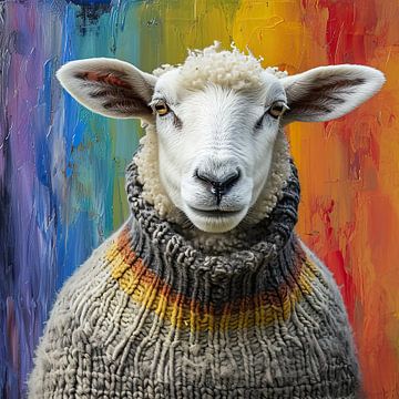 Laine aux couleurs de l'arc-en-ciel : Mouton en pull-over sur Vlindertuin Art