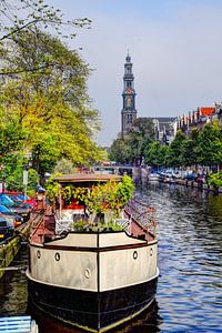 Westerkerk Amsterdam with boat