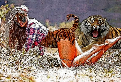 meisje met tijger-girl with Tiger-fille avec Tiger-Mädchen mit Tiger